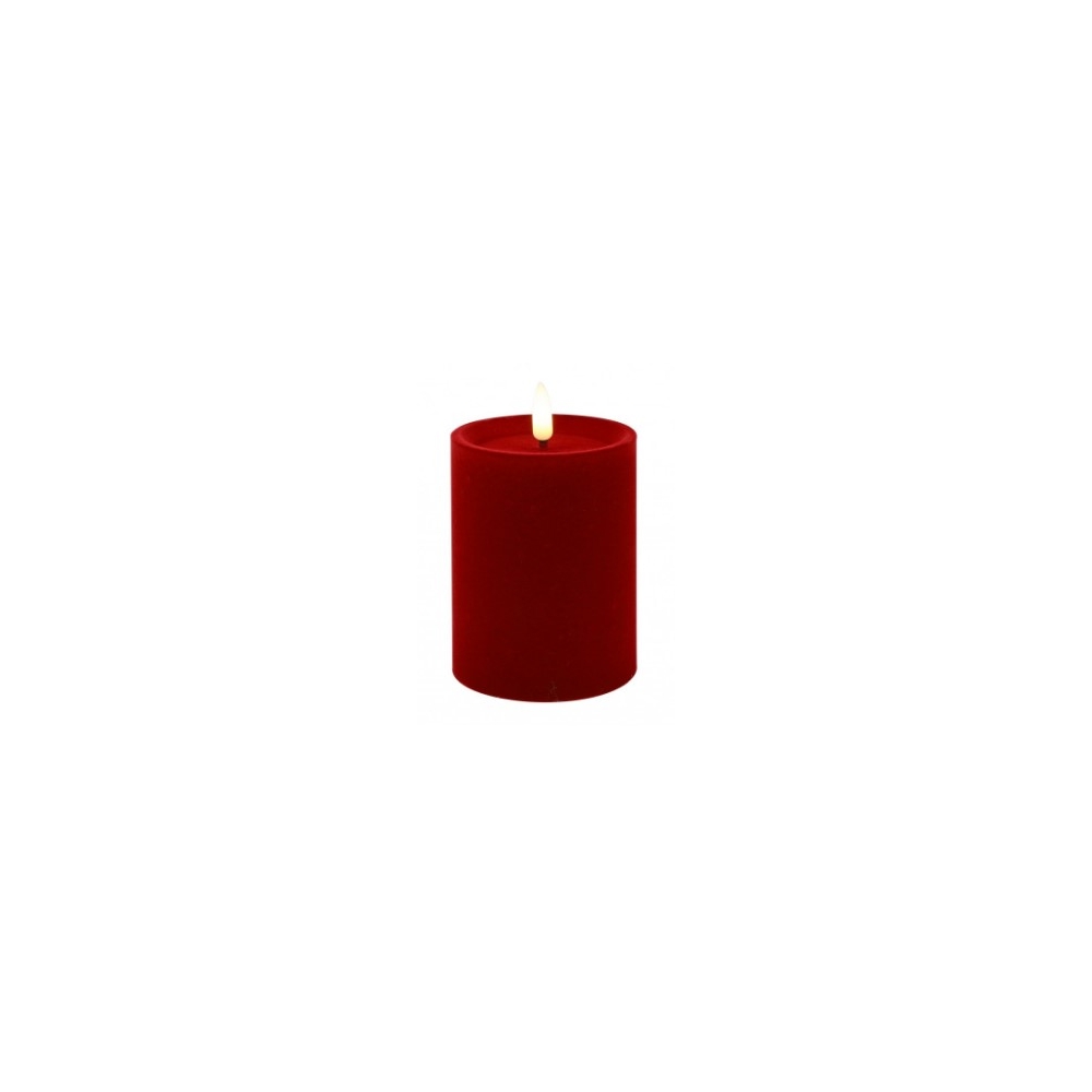Κερί κορμος βελουδ.κόκκινο LED warm white/timer/remote/2xAA 7,5x10cm Plastona 013.839963