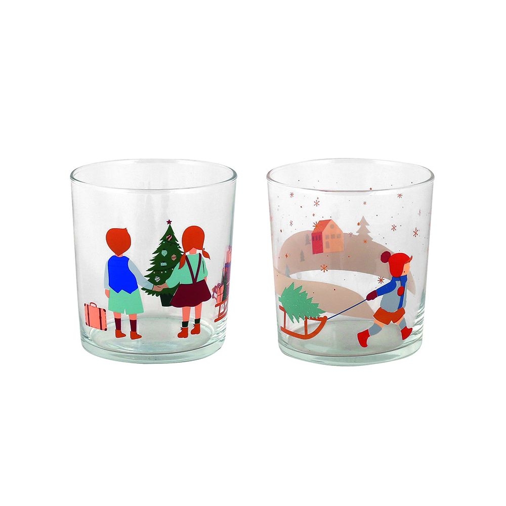 S/6 ΠΟΤΗΡΙ ΝΕΡΟΥ XMAS ΓΥΑΛΙΝΟ 2 ΣΧΕΔΙΑ 380CC Φ9Χ9 Inart 2-60-961-0013
