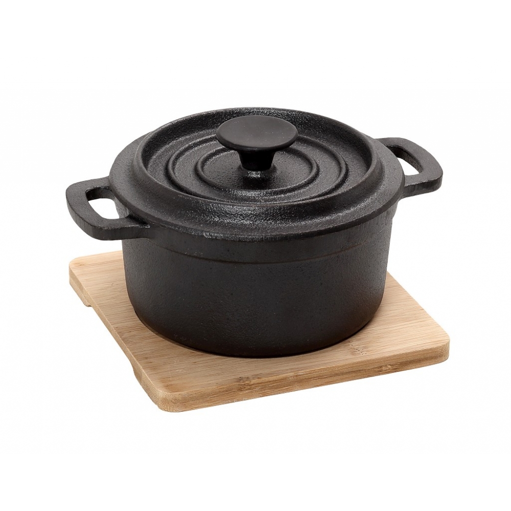 ΚΑΤΣΑΡΟΛΑ CAST-IRON ΜΑΥΡΗ D: 10 H: 8CM  250ML ΜΕ ΒΑΣΗ BAMBOO Espiel SAG107