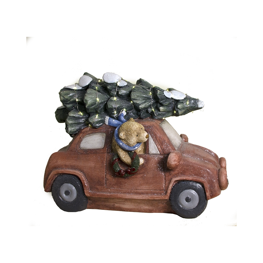Αυτοκίνητο με teddy bear & έλατο, microled, 54x41cm Zaros TM376