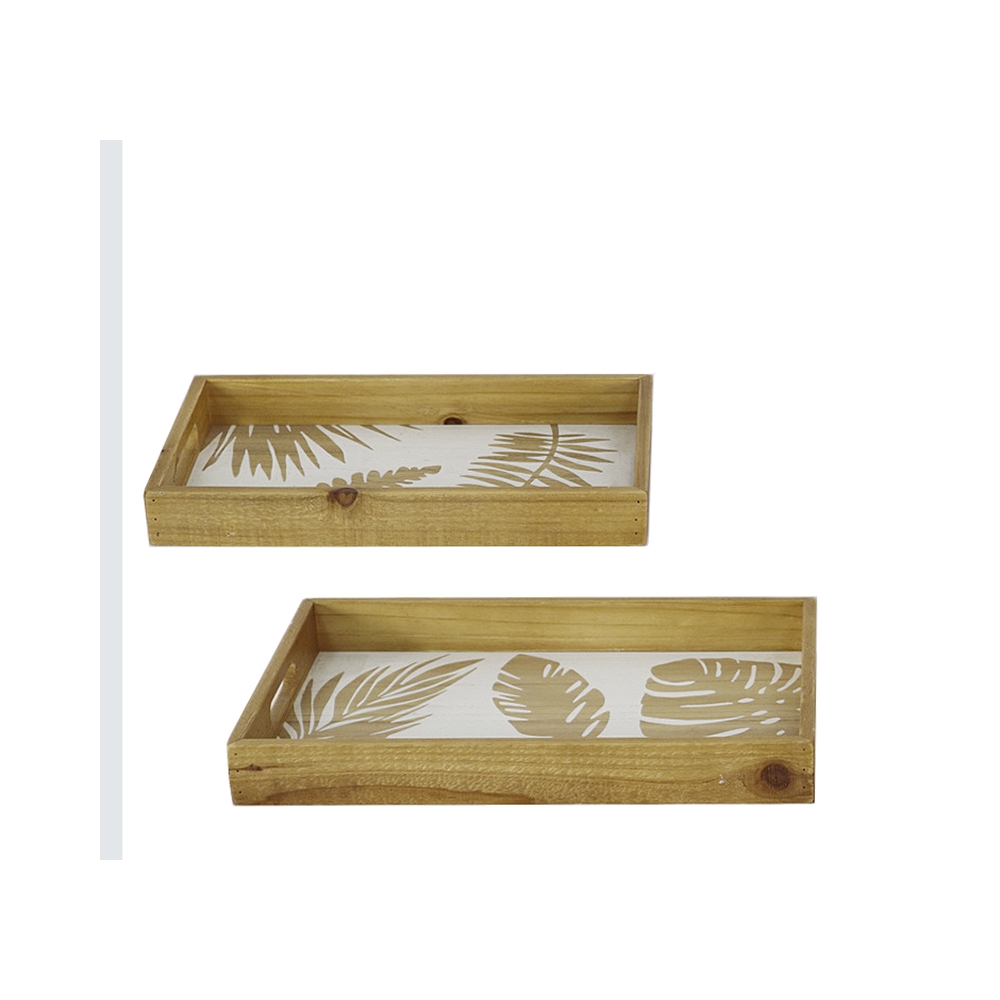 Ξύλινοι δίσκοι Σ/2, με ανάγλυφο φύλλο monstera 47/40x31/24.5x5.5/5 Zaros ID238