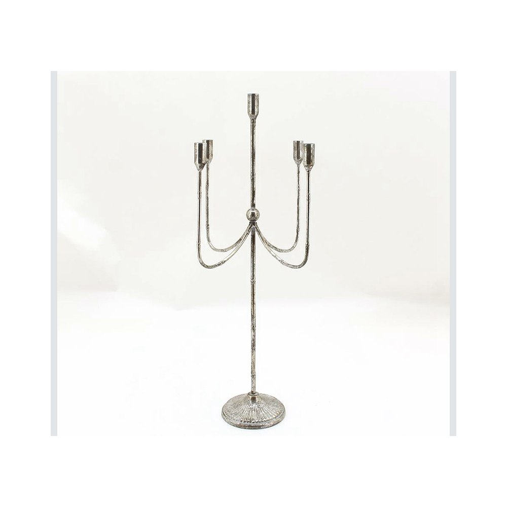 Σιδερένιο κηροπήγιο 5θ.,αντικέ χρυσό,25x73cm Zaros HT615