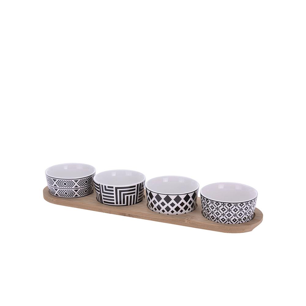 Ορντεβίερα με 4 κεραμικά μπολ, βάση bamboo 38x10cm Zaros KZ287