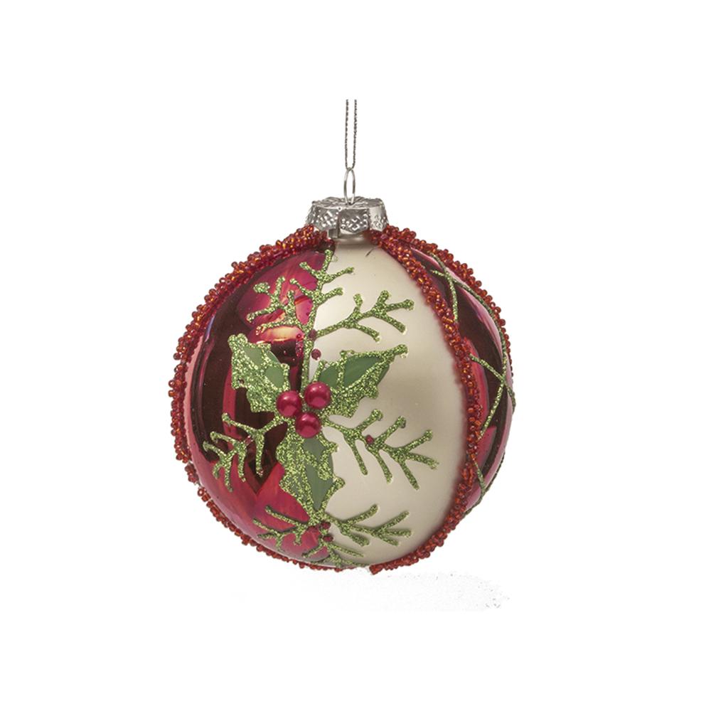 Glass Ball W/Holy Leaf Red/Gold,D.8cm Zaros BL428