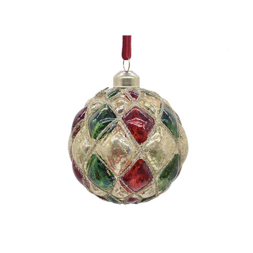 Glass Ball Rhomb Des. Multicolor,D.8cm Zaros BL433