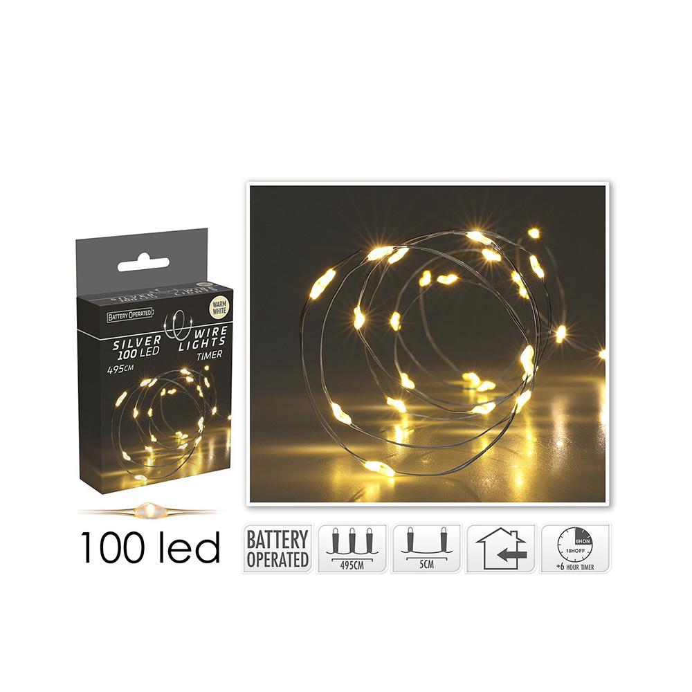 100 microled μπαταρίας με timer,500cm,θ.λευκό Zaros MC100