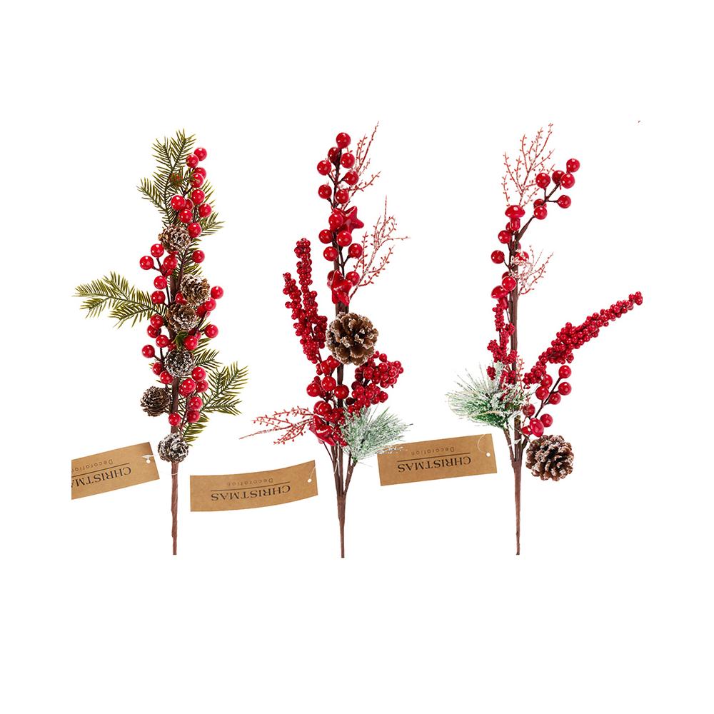 Κλαδί κόκκινα berries και φυλλα έλατου,55cm Zaros XM944