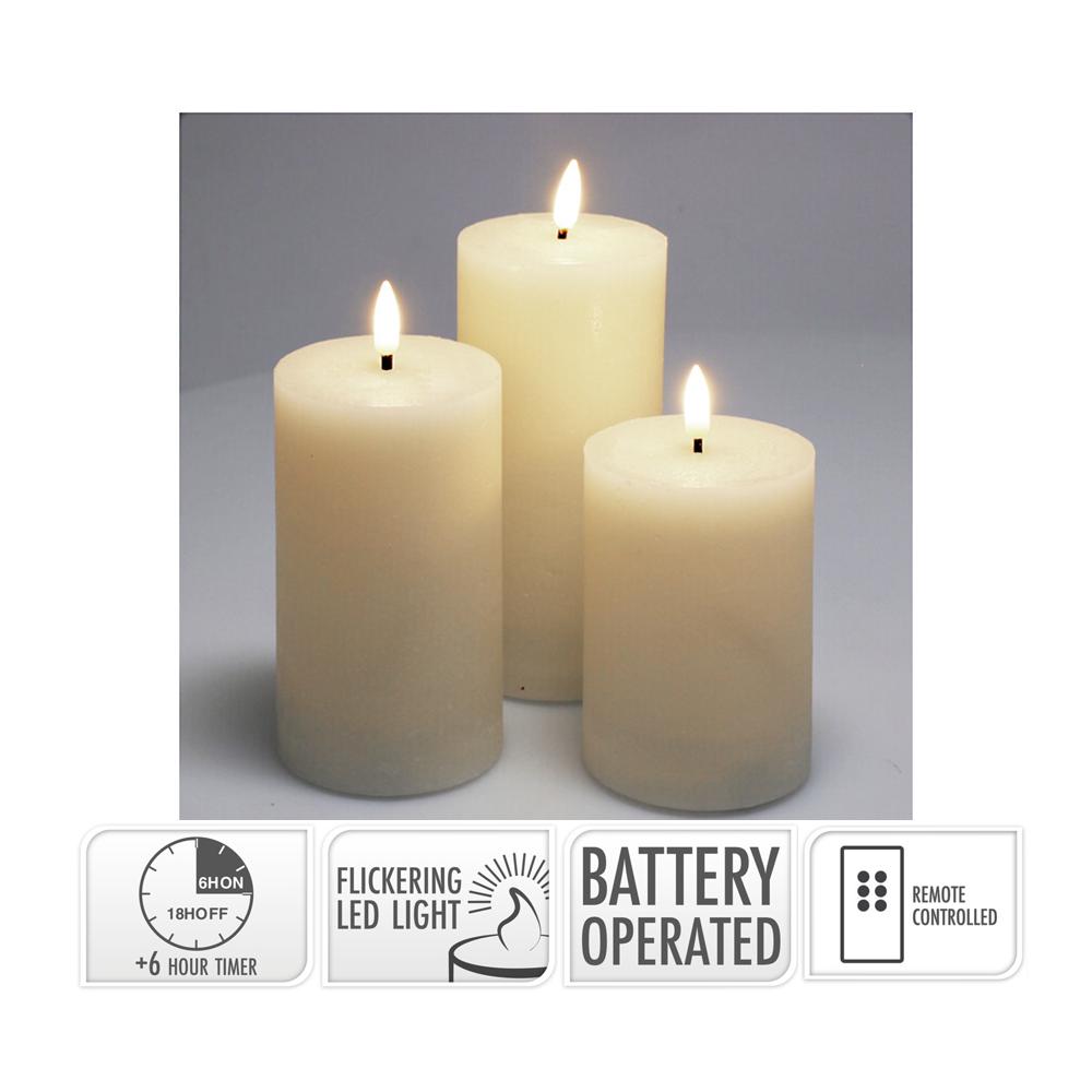 Σετ/3 κεριά led 7.5x10cm-12.5cm-15cm control & timer, εκρού Zaros CA485