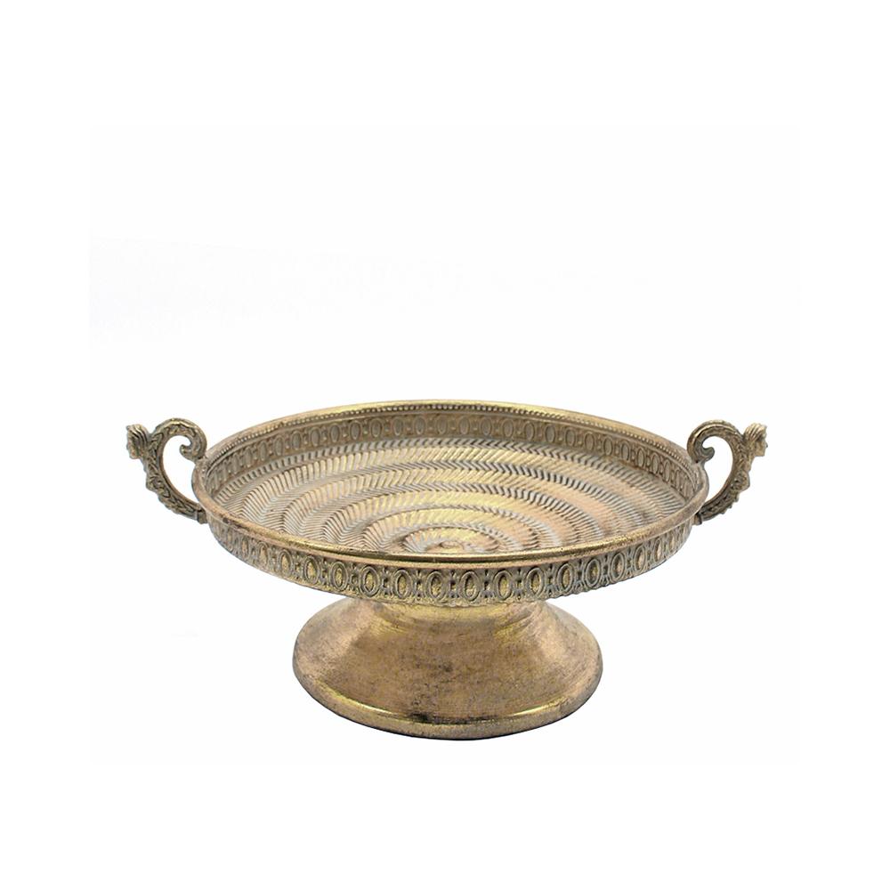 Tray w/handles embossed ant.gold 41,5cm Zaros HT703