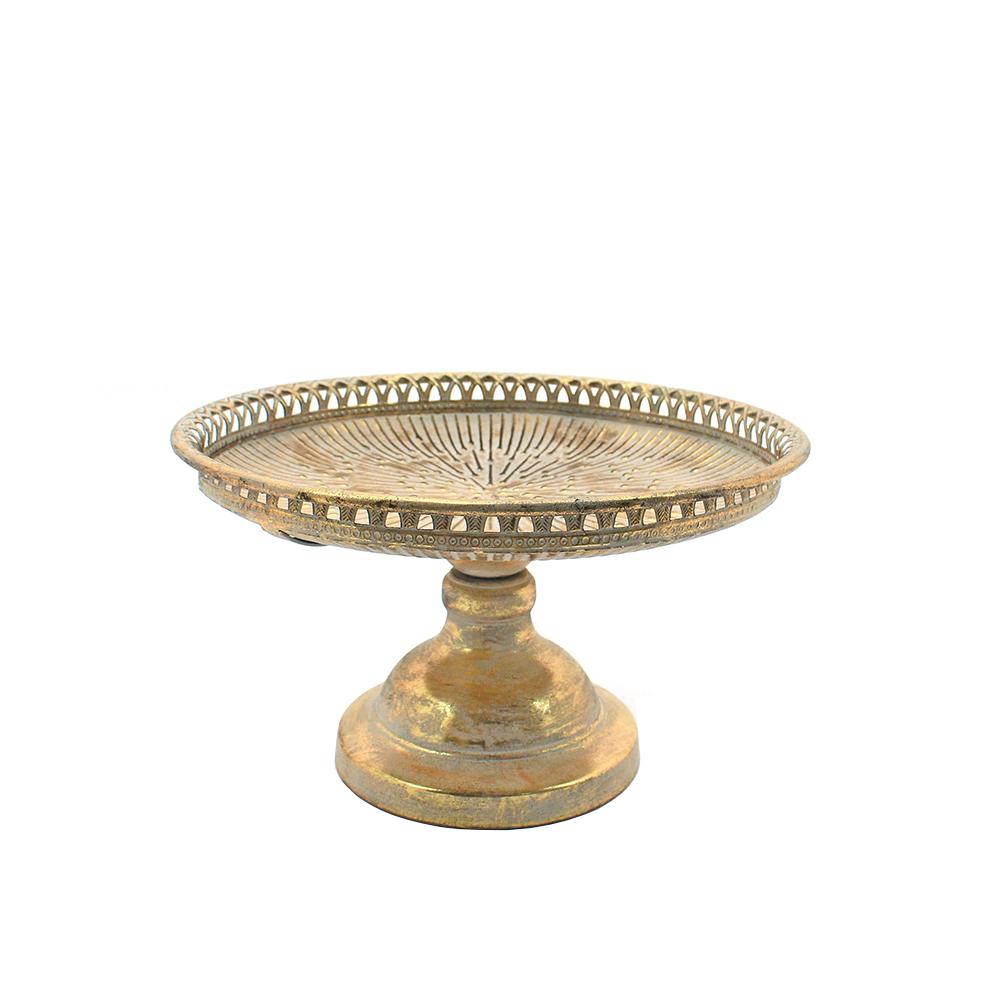Metal pedestal tray embossed rim,ant. gold 37 37x37x21 Zaros HT704