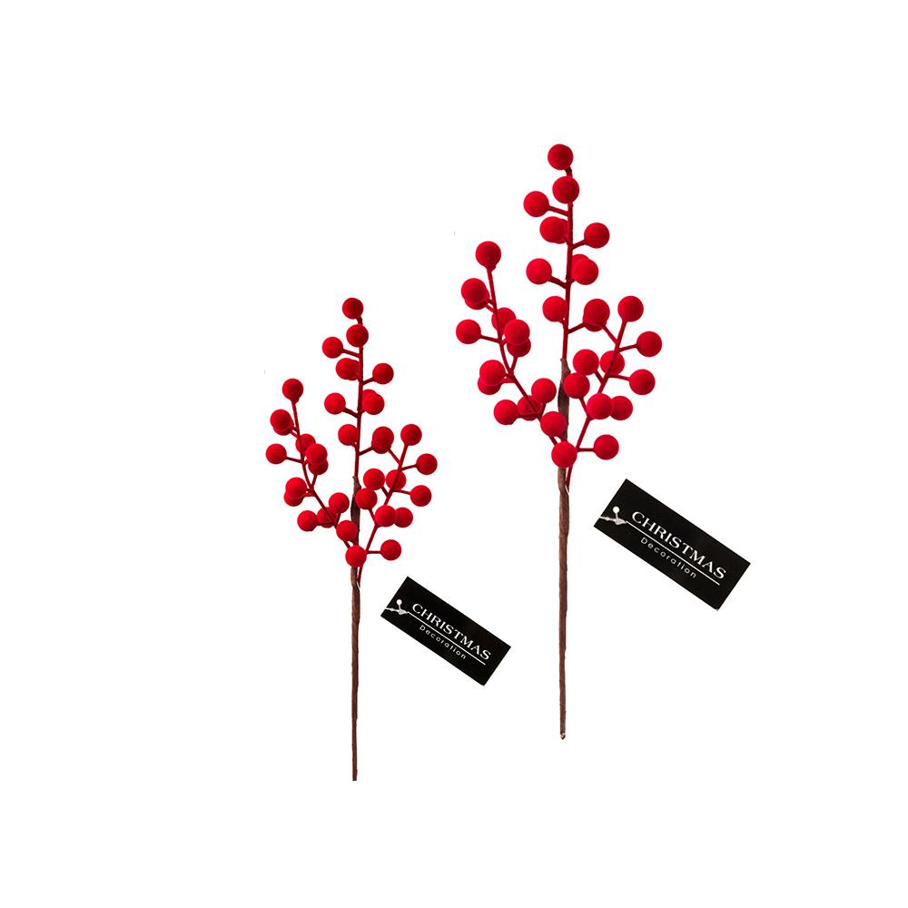 Κλαδί berries βελουτέ (φλοκ) κόκκινο 32cm Zaros AX941