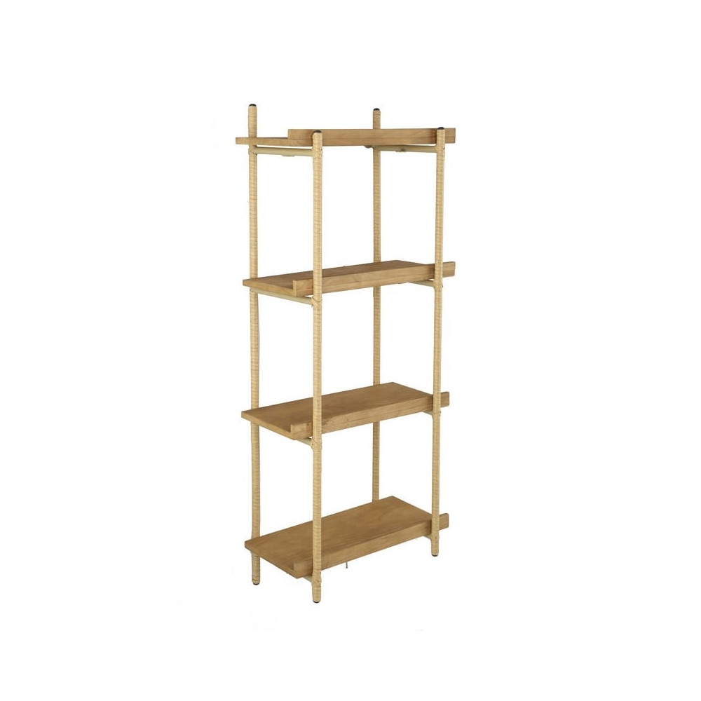 Artekko Shelf Ραφιέρα Επιτοίχια με 4 Ράφια Μέταλλο Ξύλο Ρατάν Καφέ (46x25x112)cm Artekko 78037-DS