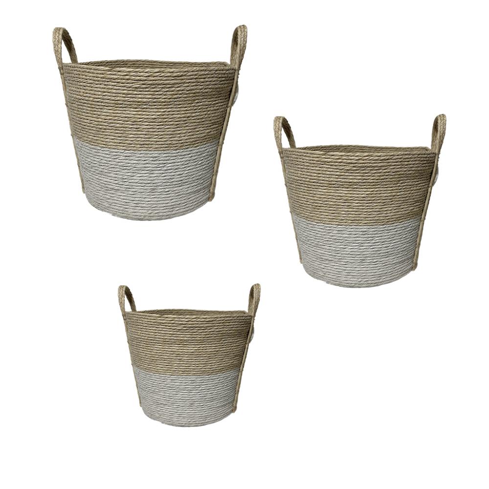 ΚΑΛΑΘΙ SYNTH. RATTAN ΣΤΡΟΓΓ. SET/3 ΦΥΣΙΚΟ ΛΕΥΚΟ 35X30/30X25/25X20EK. Espiel FEX203