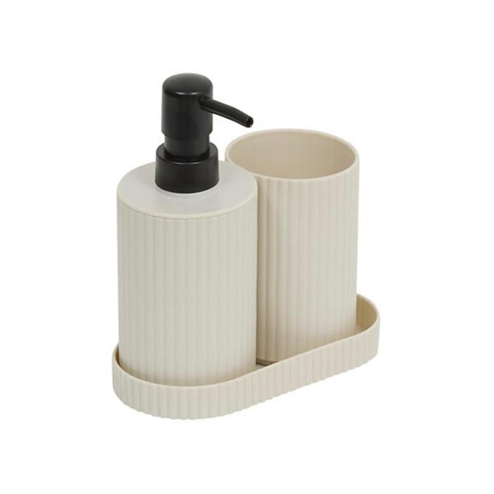 Dispenser & ποτήρι οδοντ.σε βάση λευκό 16x8x17cm Plastona 07.214781A