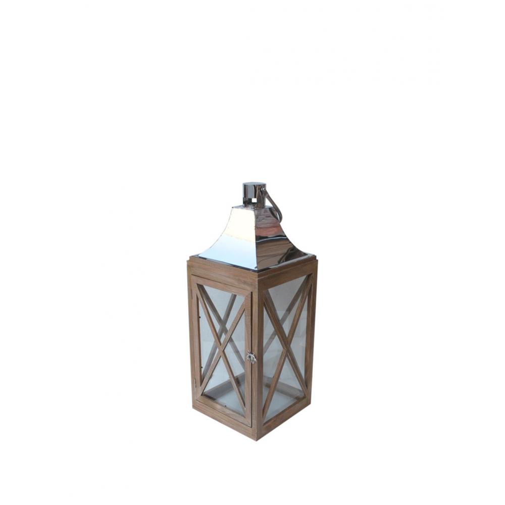 Φανάρι ξύλινο καφέ/χιαστί σχέδιο 22X22X56.5cm Plastona 00.07.77002