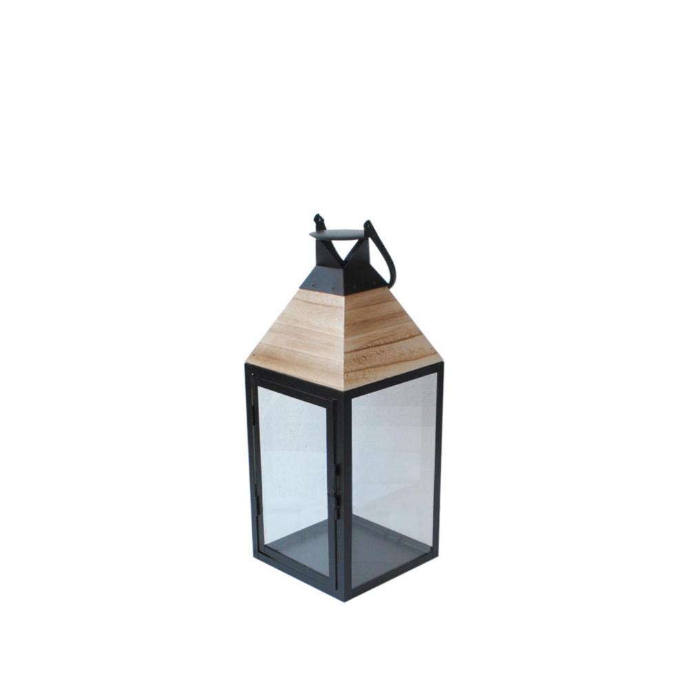 Φανάρι μεταλλικό μαύρο/ξύλινη σκεπή 17X17X43.5cm Plastona 00.07.77009