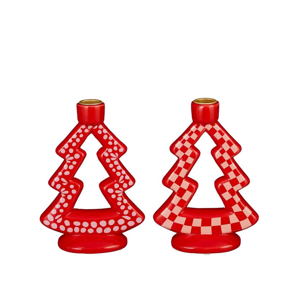 Κηροπήγιο κερ.κόκκινο καρώ 13Χ7Χ18,5cm Plastona 02.1164291