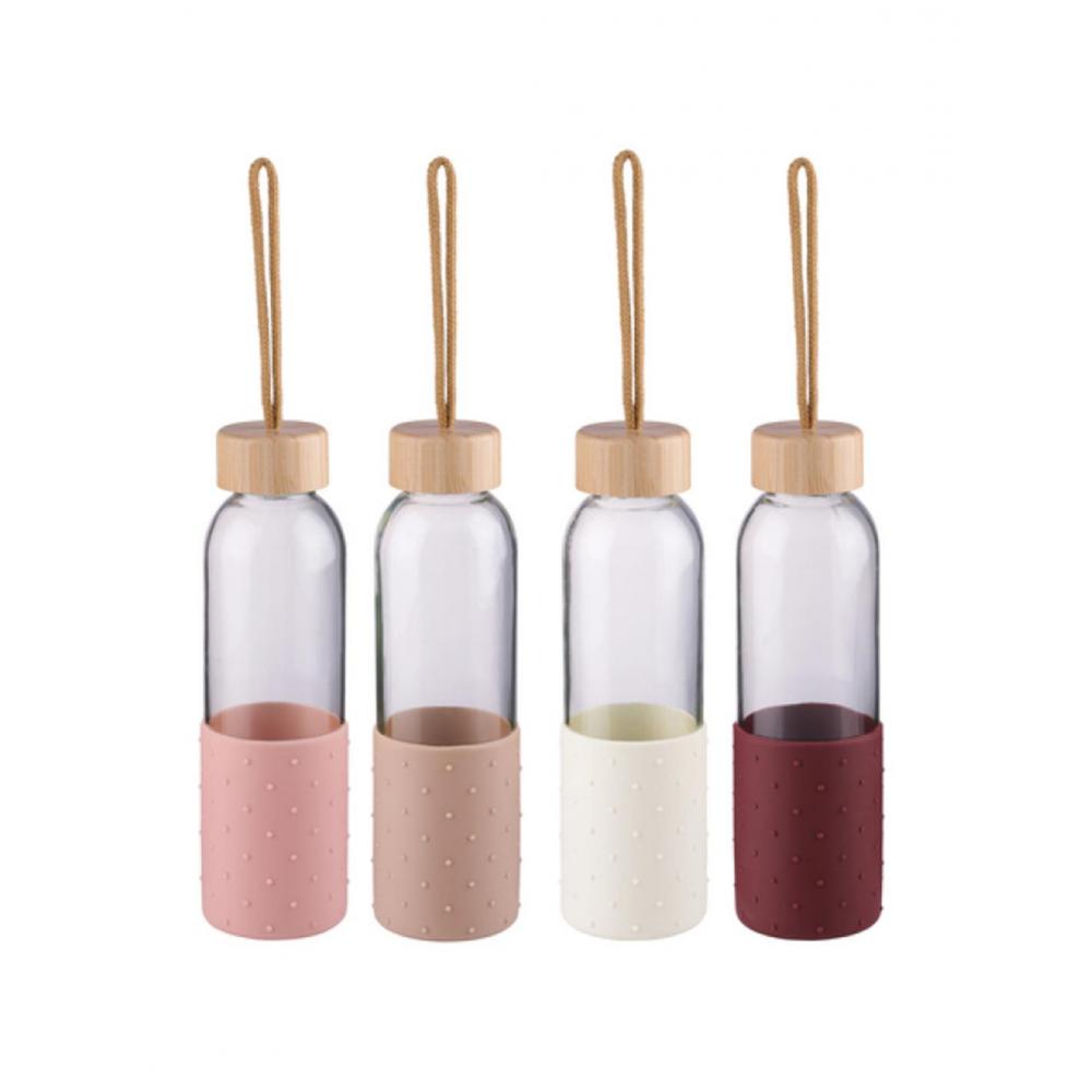 Μπουκάλι γυάλινο νερού με θήκη/4χρώμ. 500ml/6,5x23cm Plastona 03.23055