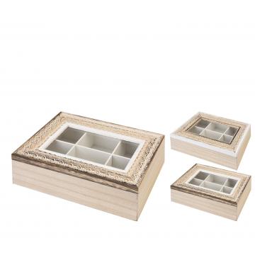 Tea box με τζάμι από ξύλο με Εθνίκ σχέδιο, 24x17cm