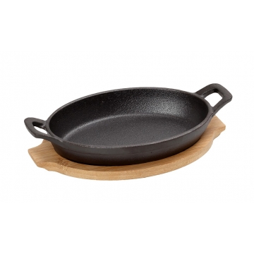 ΣΑΓΑΝΑΚΙ ΟΒΑΛ CAST-IRON ΜΑΥΡΟ 18(22 INCL. HANDLES)X13X5CM  330ML ΜΕ ΒΑΣΗ BAMBOO