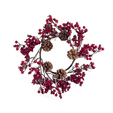 Στεφάνι με κόκκινα berries & κουκουνάρια 30cm