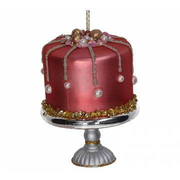 Γυάλινο στολίδι cake stand με τουρτα, 11.4cm