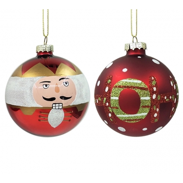 Γυαλινη μπάλλα Καρυοθραύστης&Ho Ho Ho,κόκκινη,8cm
