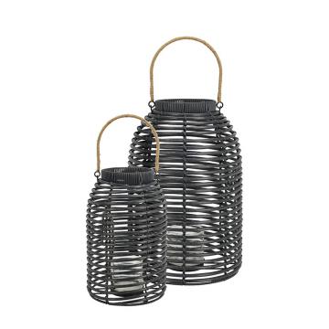 Σετ/2 Φανάρια από συνθετικό rattan οβαλ σχ.,μαύρο χρ.,39/46cm