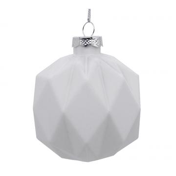 Glass Ball Geometric Des. White,D.:10cm