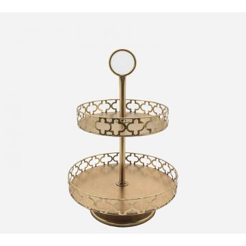 Metal etagere 2-tier moroccan pattern gold 34x50cm