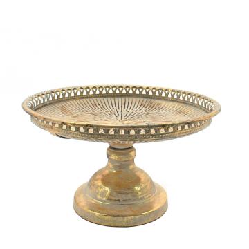 Metal pedestal tray embossed rim,ant. gold 37 37x37x21