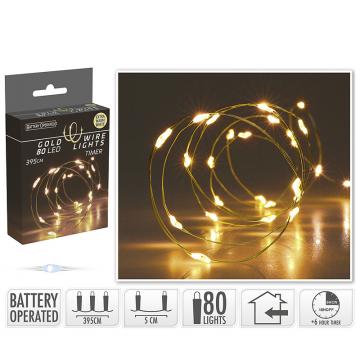 80 microled μπαταρίας,timer,400cm, χρυσό/θερμό λευκό