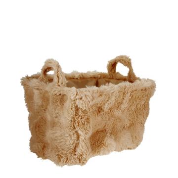 Καλάθι με χερούλια συνθετική γούνα σωμόν 38cm