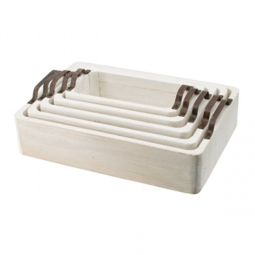 Artekko Paulownia Wood Διακοσμητικοί Δίσκοι από Ξύλο και Μέταλλο σε Φυσική Απόχρωση (50x35x14)cm (44.5x30.5x14)cm (40.6x26.7x14)cm (35.5x20.3x14)cm (30.5x15.2x14)cm 5pcs