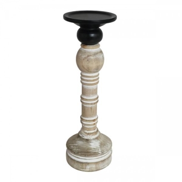 Artekko Candle Holder Ξύλινο Κηροπήγιο σε Λευκή Πατίνα (10x10x37.5)cm