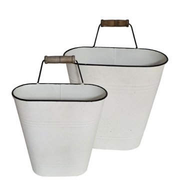 Artekko Planter Μεταλλικά Διακοσμητικά Κουβαδάκια Κασπό σε Λευκή Πατίνα (30x16x37)cm (25x10x30)cm 2pcs