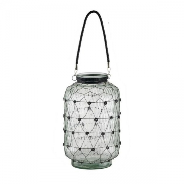 Artekko Clear Διάφανο Γυάλινο Βάζο Φανάρι με Μεταλλικό Πλέγμα (22x22x38)cm