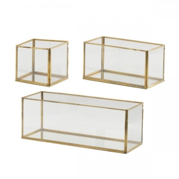 Artekko Boxes Γυάλινα Διακοσμητικά Δοχεία με Χρυσό Μεταλλικό Σκελετό (35.6x12.7x12.7)cm 3pcs