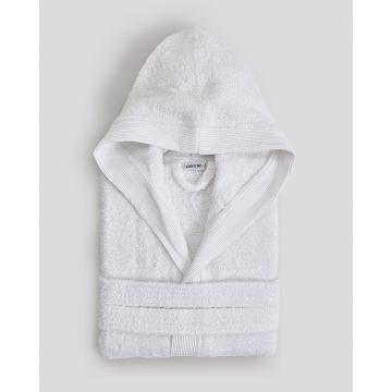 Unisex Βαμβακερό Πετσετέ Μονόχρωμο Μπουρνούζι με Πλισέ Γιακά & Κουκούλα Rease Small Άσπρο