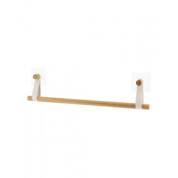 Βέργα πετσέτας bamboo με δερμ.λουριά λευκά/sticker 55x15cm