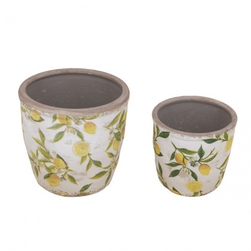 Artekko Lemon Λευκά Κεραμικά Κασπώ με Λεμόνια (16x16x15.5)cm 2pcs