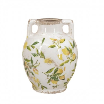 Artekko Lemon Λευκό Κεραμικό Βάζο με Λεμόνια (22x17x17)cm