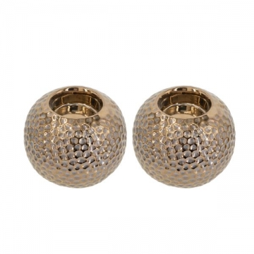 Artekko Lidded Μπρονζέ Κεραμικά Κηροπήγια (11x11x9)cm 2pcs
