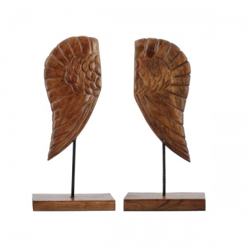 Artekko Woody Καφέ Βιβλιοστάτες Φτερά από Ξύλο Teak (20x12x44)cm 2pcs