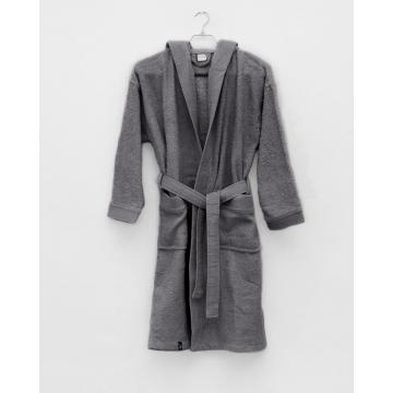Unisex Βαμβακερό Πετσετέ Μονόχρωμο Μπουρνούζι με Πλισέ Γιακά & Κουκούλα Rease X Large Ανθρακί