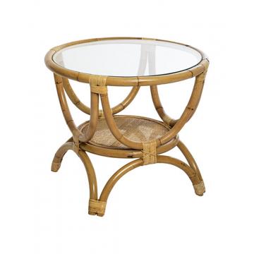 Τραπέζι βοηθητικό bamboo με τζάμι Φ60Η50cm